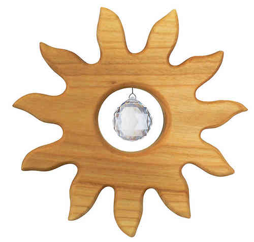 Holz Kristall Objekt - Sonne mit 20mm Kristall